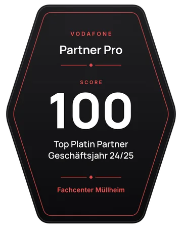 Vodafone Partner Pro, Top Platin Partner, Geschäftsjahr 24/25, Score 100, Fachcenter Müllheim